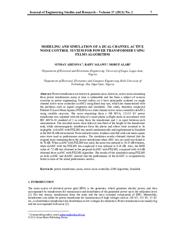 (PDF) Modeling and Simulation of a Dual Channel Active Noise Control ...