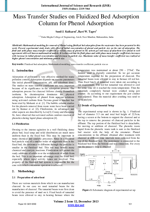(PDF) Mass Transfer Studies on Fluidized Bed Adsorption Column for ...