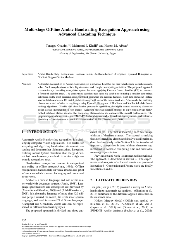 (PDF) Multi-stage Off-line Arabic Handwriting Recognition Approach ...