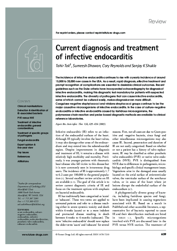 (PDF) Current diagnosis and treatment of infective endocarditis