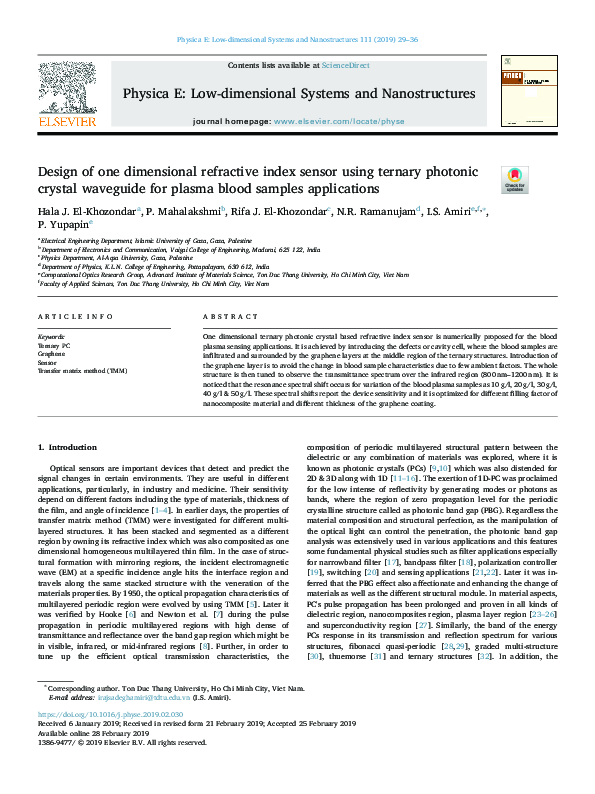 (PDF) Design of one dimensional refractive index sensor using ternary ...