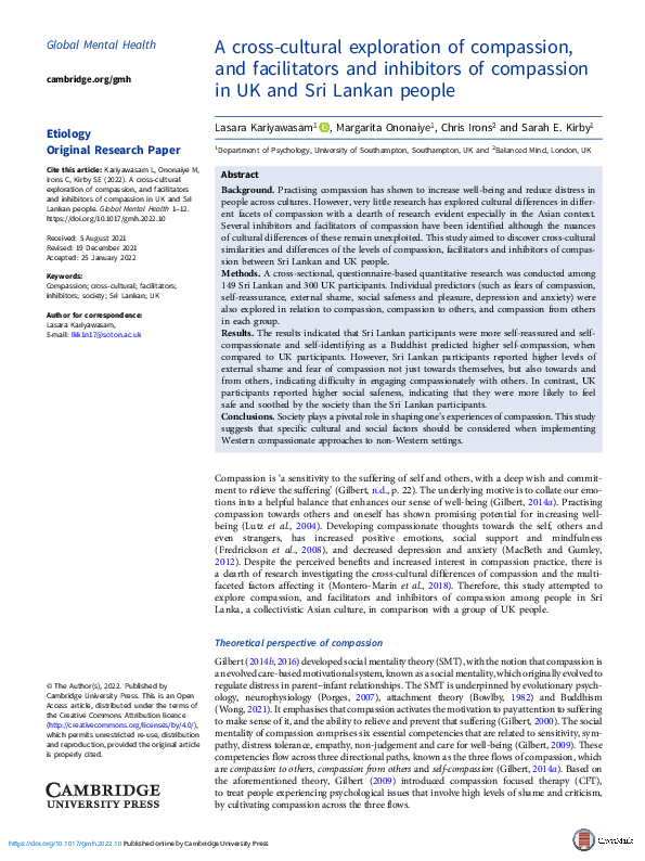 (PDF) A cross-cultural exploration of compassion, and facilitators and ...
