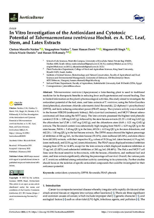 (PDF) In Vitro Investigation of the Antioxidant and Cytotoxic Potential ...