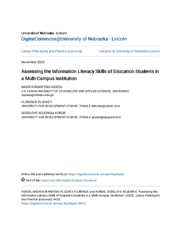 (PDF) Assessing the Information Literacy Skills of Education Students ...