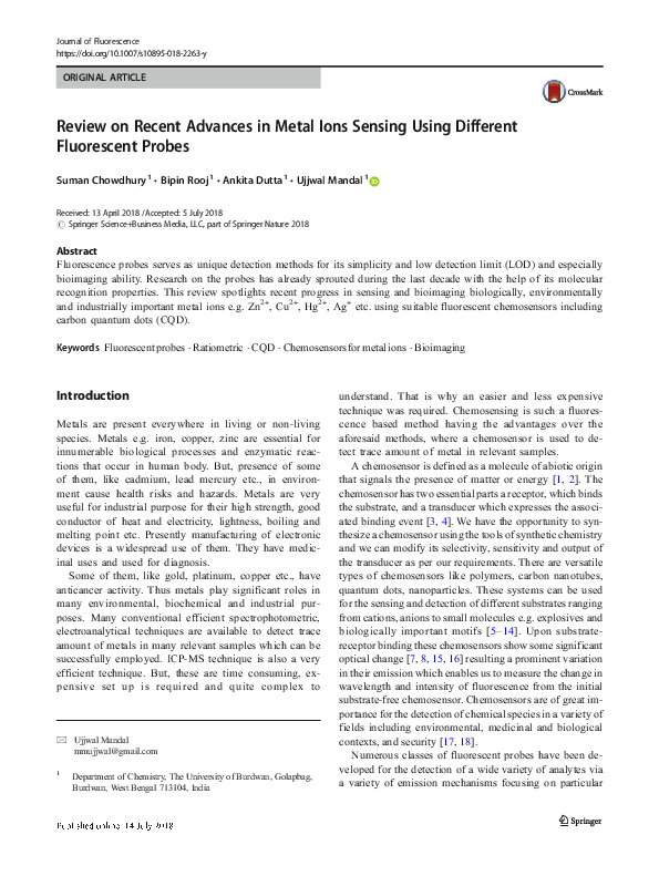 (PDF) Review on Recent Advances in Metal Ions Sensing Using Different ...