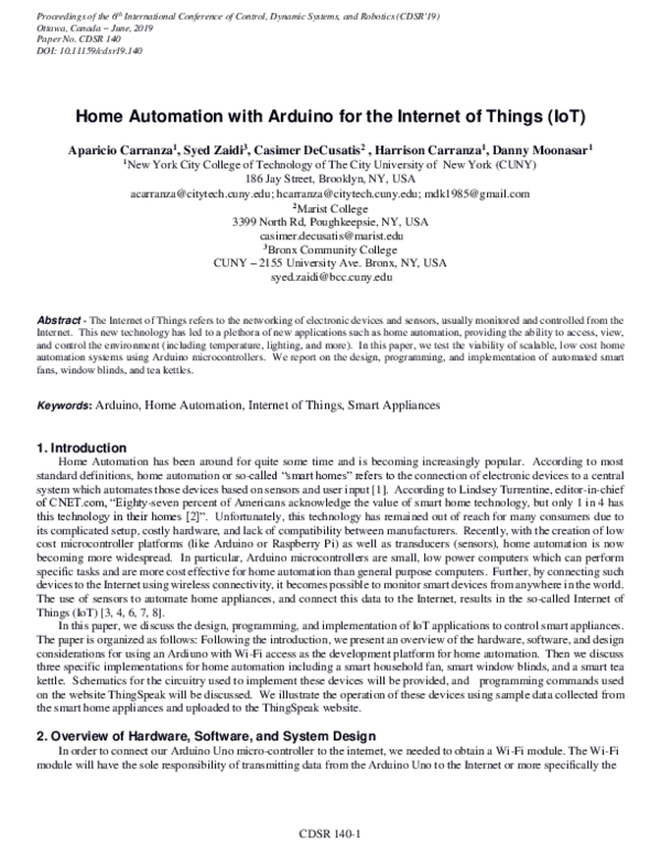 (PDF) Home Automation with Arduino for the Internet of Things (IoT)