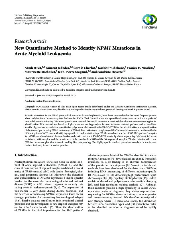 (PDF) New Quantitative Method to Identify NPM1 Mutations in Acute ...