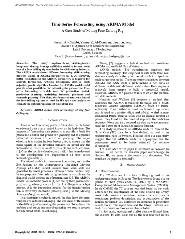 (PDF) Time Series Forecasting using ARIMA Model A Case Study of Mining ...