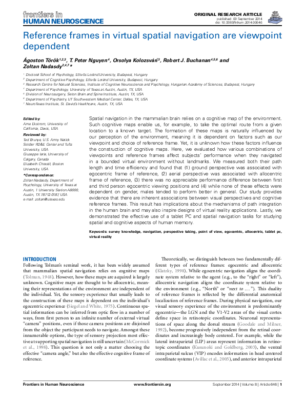 (PDF) Reference frames in virtual spatial navigation are viewpoint ...