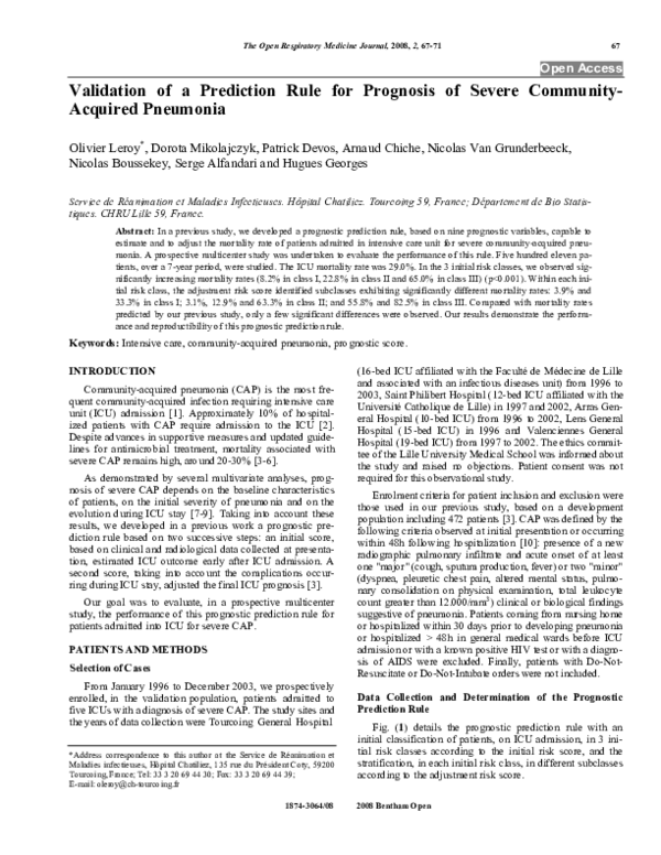 (PDF) Validation of a prediction rule for prognosis of severe community ...