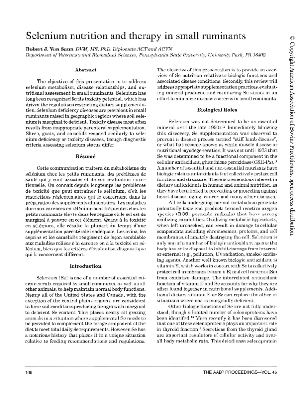 (PDF) Selenium nutrition and therapy in small ruminants