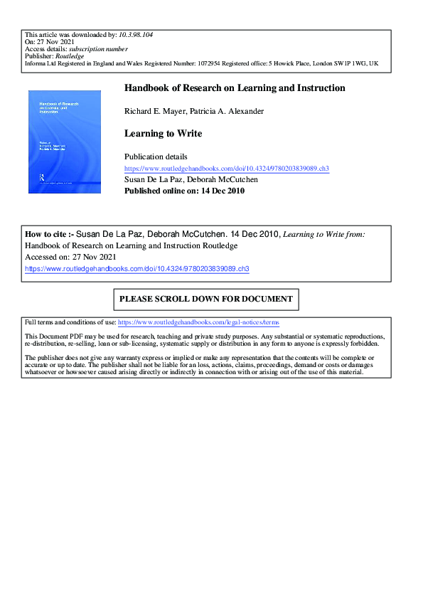 (PDF) Handbook of Research on Learning and Instruction