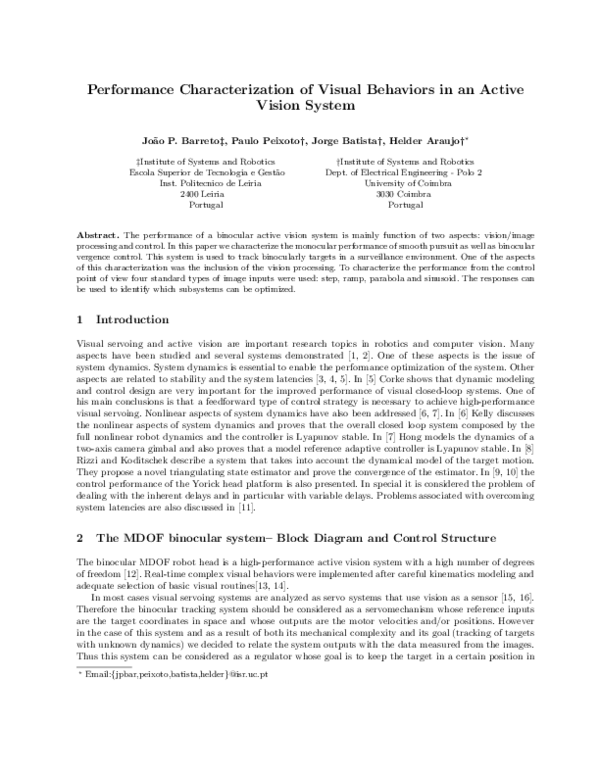 (PDF) Performance Characterization of Visual Behaviors In An Active ...