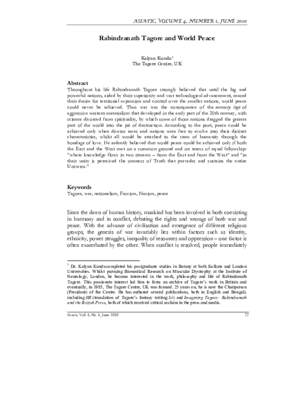 (PDF) Rabindranath Tagore and World Peace