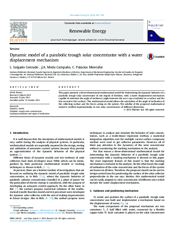 (PDF) Dynamic model of a parabolic trough solar concentrator with a ...