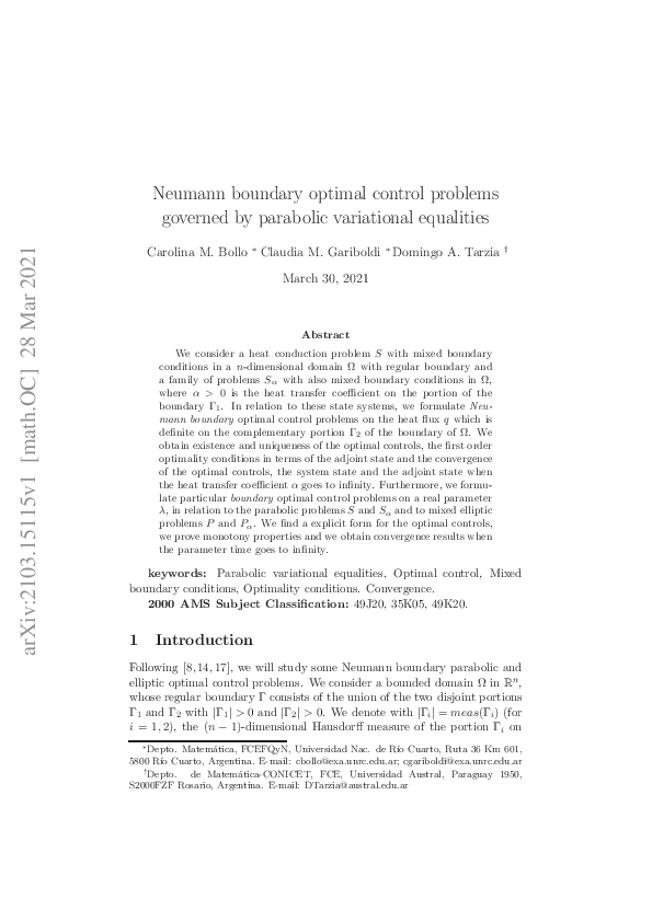 (PDF) Neumann boundary optimal control problems governed by parabolic ...