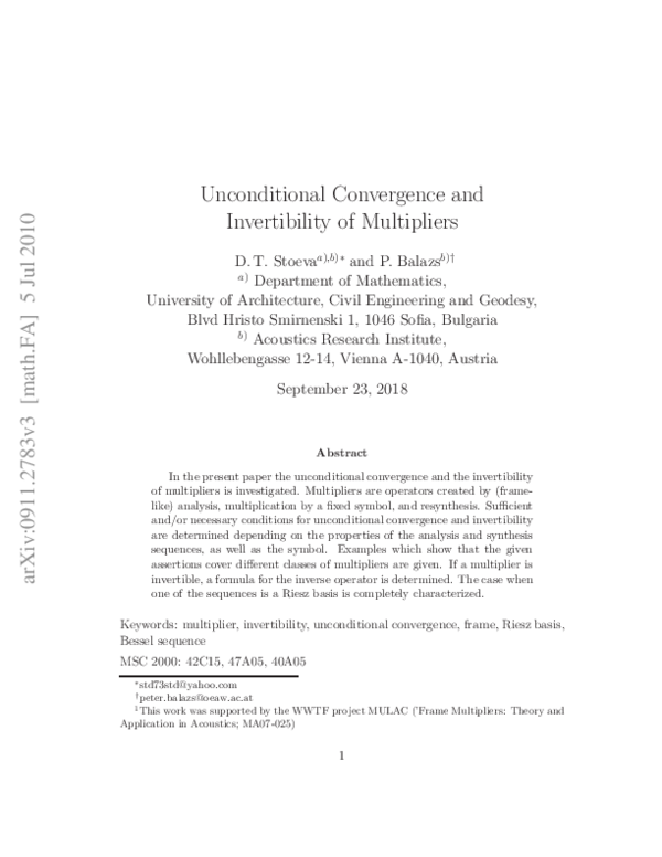(PDF) Conditions for Invertibility of Multipliers