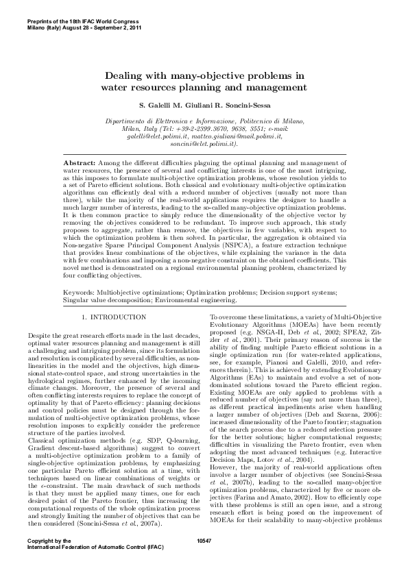 (PDF) Dealing with Many-Objective Problems in Water Resources Planning ...