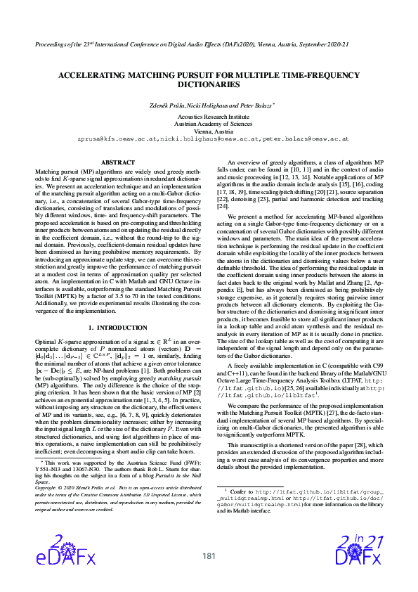 (PDF) Accelerating Matching Pursuit for Multiple Time-Frequency ...