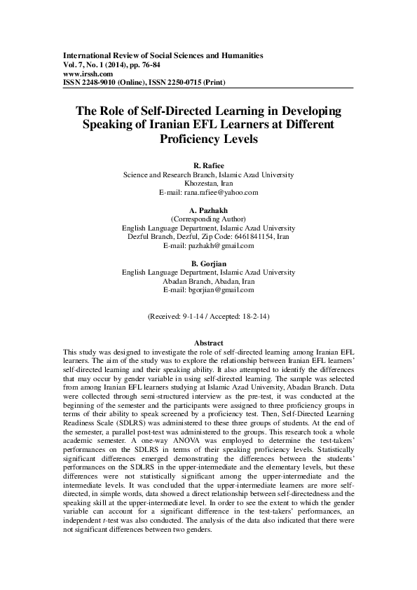 (PDF) The Role of Self-Directed Learning in Developing Speaking of ...