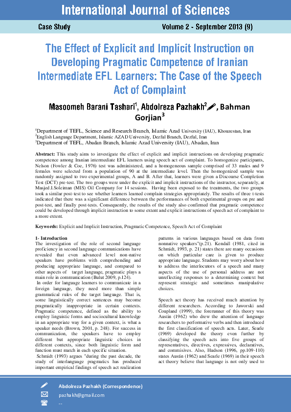 (PDF) The Effect of Explicit and Implicit Instruction on Developing ...