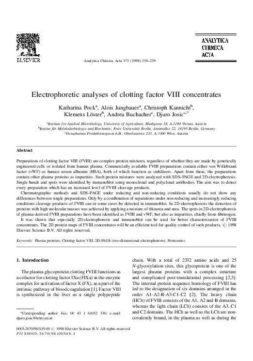 (PDF) Electrophoretic analyses of clotting factor VIII concentrates