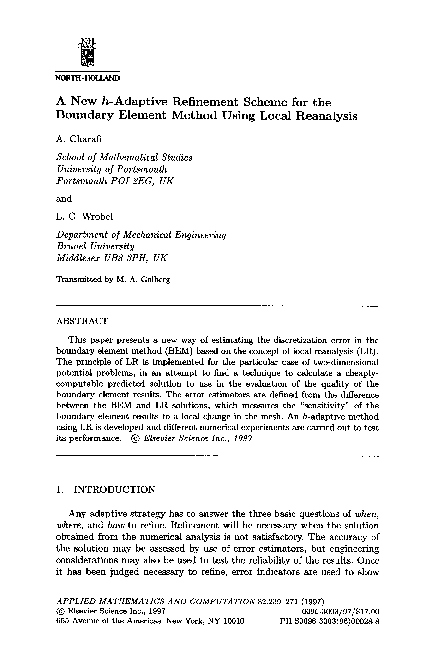 (PDF) A new h-adaptive refinement scheme for the boundary element ...