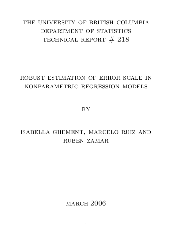 (PDF) Robust estimation of error scale in nonparametric regression models