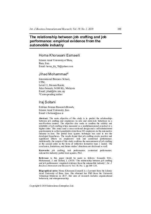 (PDF) The relationship between job crafting and job performance ...