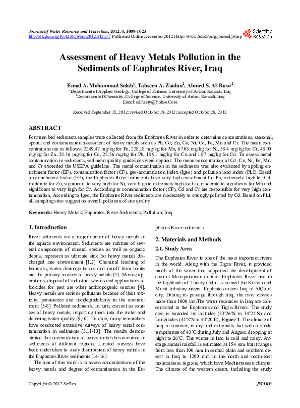 (PDF) Assessment of Heavy Metals Pollution in the Sediments of ...