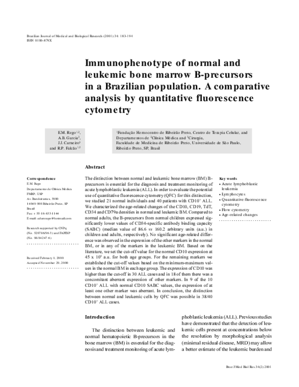 (PDF) Immunophenotype of normal and leukemic bone marrow B-precursors ...