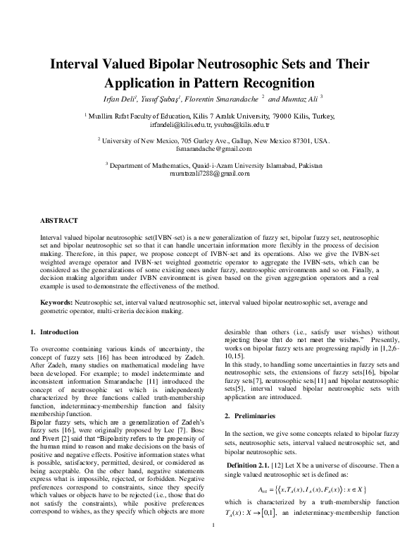 (PDF) Interval Valued Bipolar Neutrosophic Sets and Their Application ...