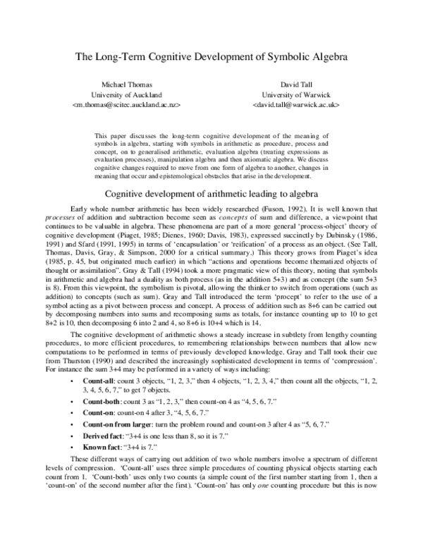 (PDF) The long-term cognitive development of symbolic algebra