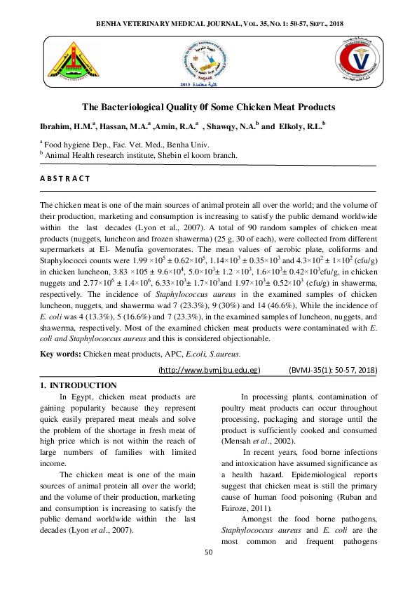 (PDF) The Bacteriological Quality 0f Some Chicken Meat Products nahla