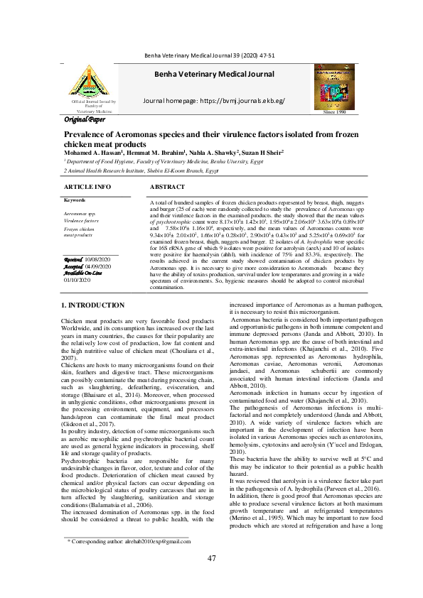 (PDF) Prevalence of Aeromonas spp and their virulence factors isolated ...