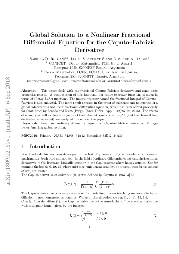 (PDF) Global Solution to a Nonlinear Fractional Differential Equation ...