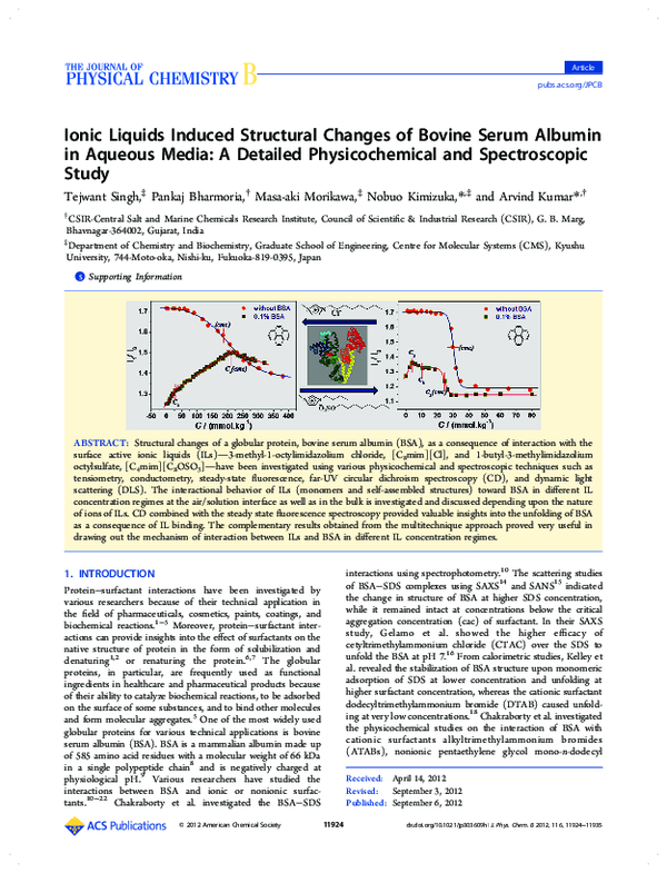(PDF) Ionic Liquids Induced Structural Changes of Bovine Serum Albumin ...