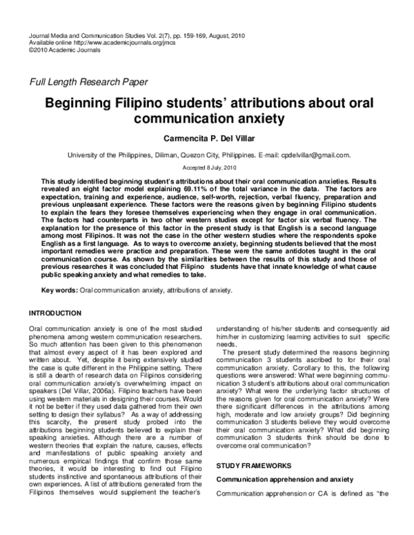 (PDF) Beginning Filipino Students Attributions About Oral Communication ...