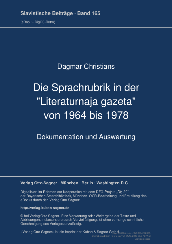 PDF) Die Sprachrubrik in der "Literaturnaja gazeta" von 1964 bis 1978
