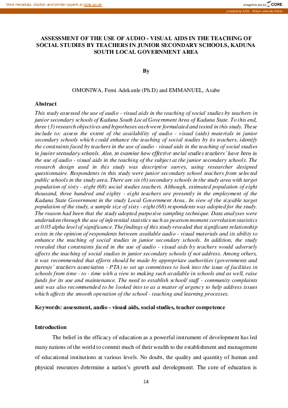 (PDF) Assessment of the use of audio - visual aids in the teaching of ...
