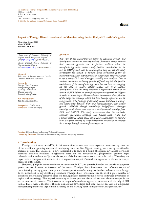(PDF) Impact of Foreign Direct Investment on Manufacturing Sector ...