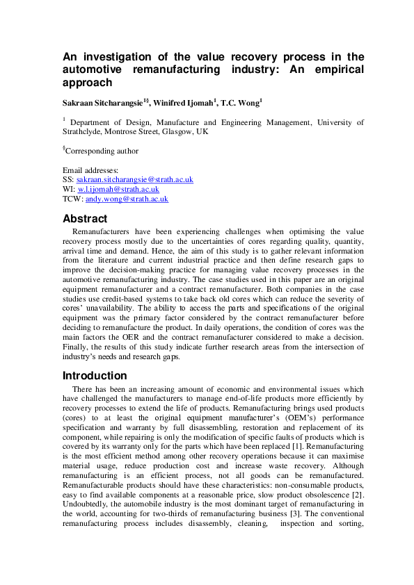 (PDF) An investigation of the value recovery process in the automotive ...