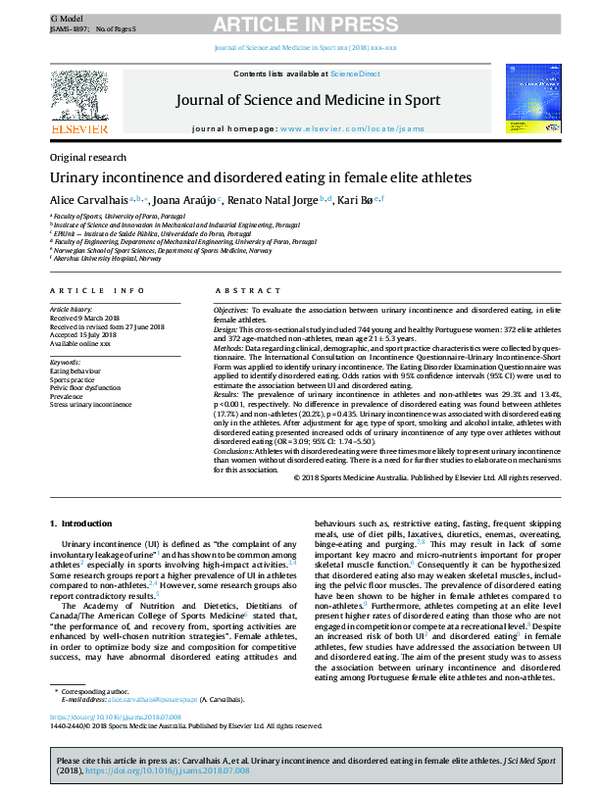 (PDF) Urinary incontinence and disordered eating in female elite athletes