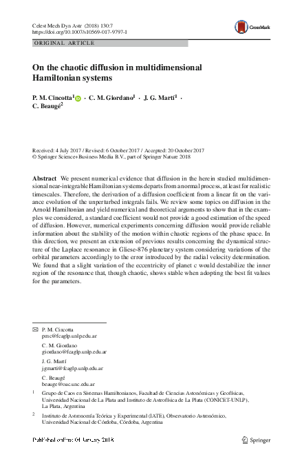 (PDF) On the chaotic diffusion in multidimensional Hamiltonian systems