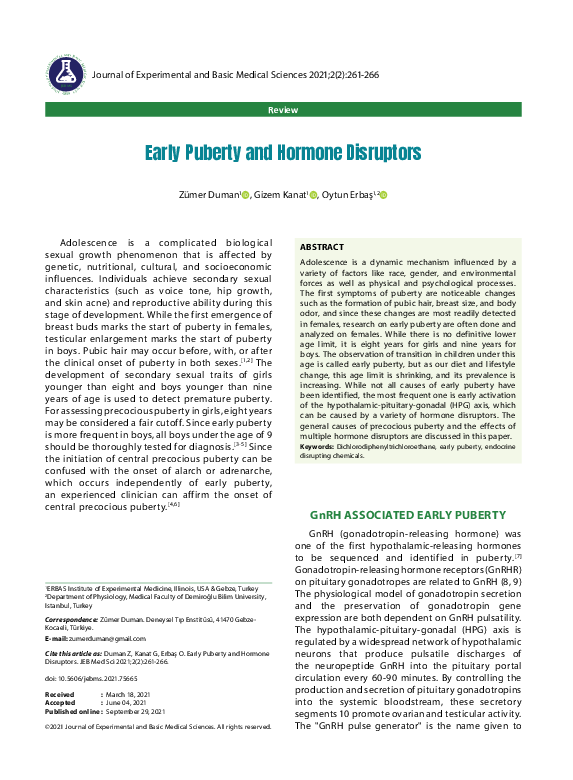 (PDF) Early Puberty and Hormone Disruptors | Zümer Duman - Academia.edu