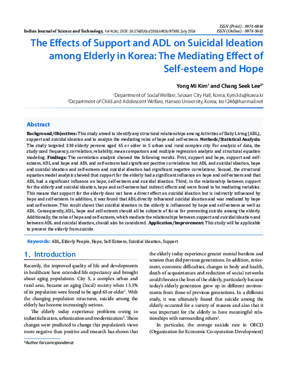 (PDF) The Effects of Support and ADL on Suicidal Ideation among Elderly ...
