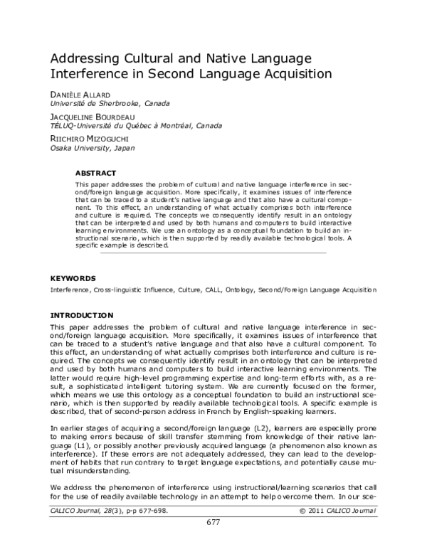 (PDF) Addressing Cultural and Native Language Interference in Second ...