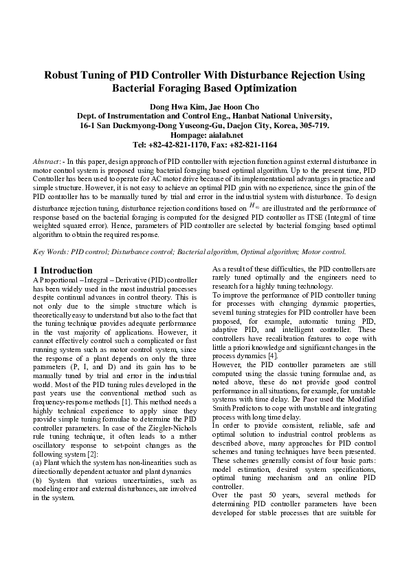 (PDF) Robust Tuning of PID Controller Using Bacterial-Foraging-Based ...
