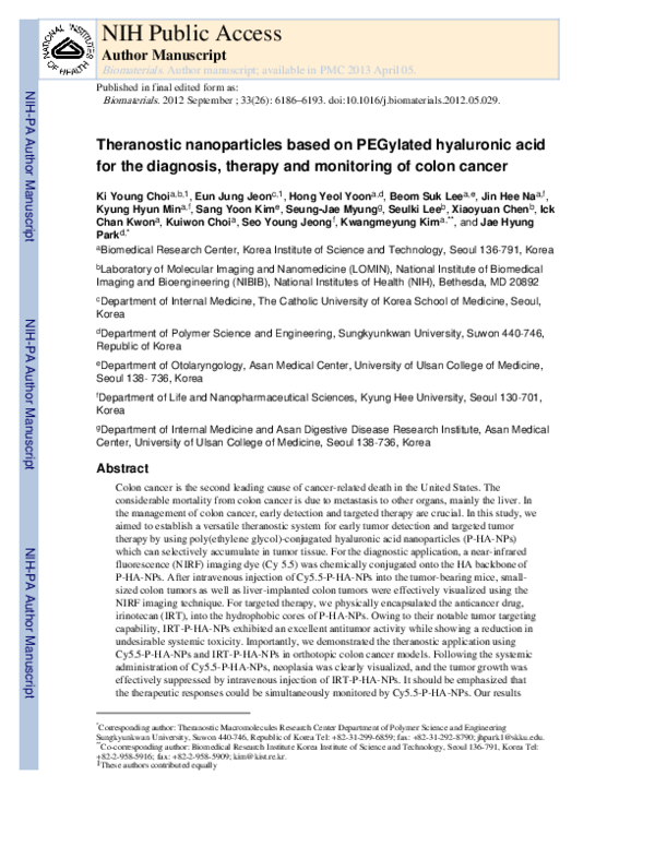 (PDF) Theranostic nanoparticles based on PEGylated hyaluronic acid for ...
