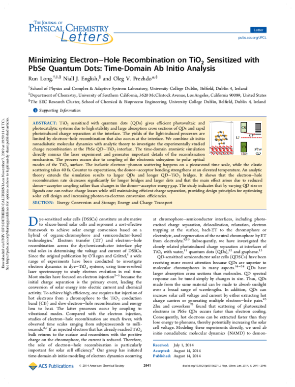 (PDF) Minimizing Electron–Hole Recombination on TiO 2 Sensitized with ...